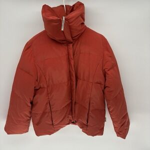 Calvin Klein‎ Orange Goose Down Puffer Jacket High Stand Up Collar Coat Women XL